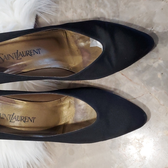Yves saint laurent black  satin heel pumps slipon shoes size 7.5M - Picture 12 of 16